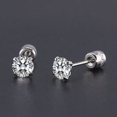 2 Pairs CZ Stud Earrings 6mm Stainless Steel Jewelry