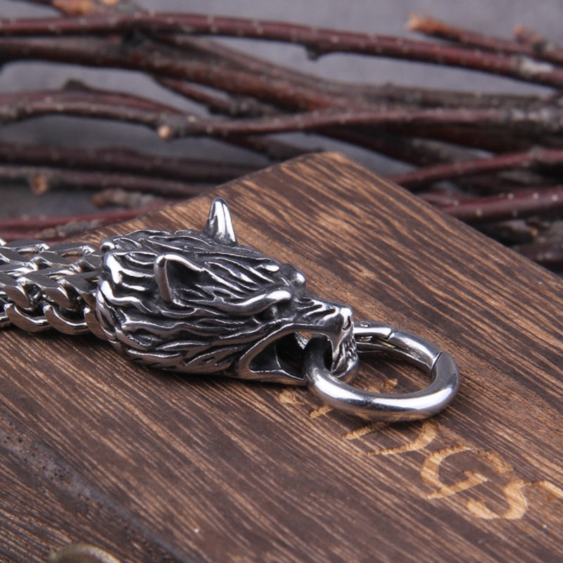 Viking Wolf Charm Bracelet Silvery Mesh Chain Men's Biker Jewelry