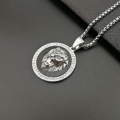 Hip Hop Lion Head Pendant Necklace Plated Faux Diamond