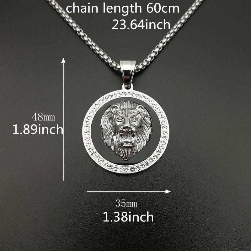 Hip Hop Lion Head Pendant Necklace Plated Faux Diamond