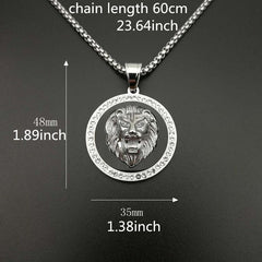 Hip Hop Lion Head Pendant Necklace Plated Faux Diamond