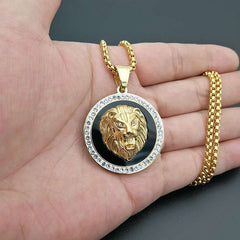 Hip Hop Lion Head Pendant Necklace Plated Faux Diamond