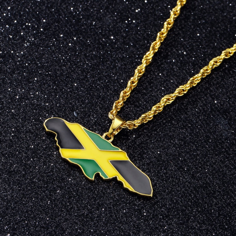 Jamaica Map Pattern Pendant Necklace Hip Hop Drip Oil Necklace