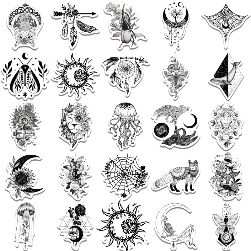 50pcs Gothic Doodle Stickers for Phone, Skateboard & More