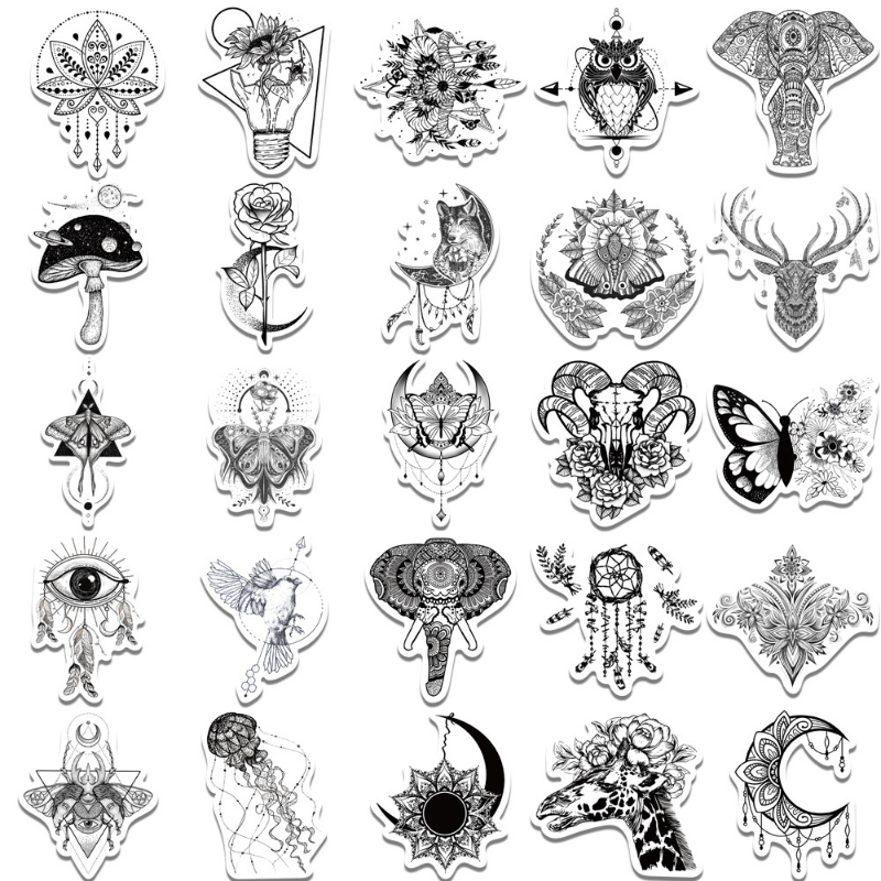 50pcs Gothic Doodle Stickers for Phone, Skateboard & More