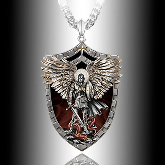 Men's Stainless Steel Saint Michael Pendant Necklace