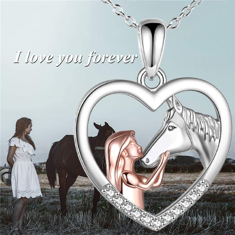 Girl And Horse Rhinestones Pendant Necklace Clavicle Chain