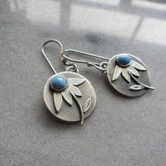 Vintage Disc Turquoise Drop Earrings 925 Silver Plated Ethnic Style Ear Jewelry