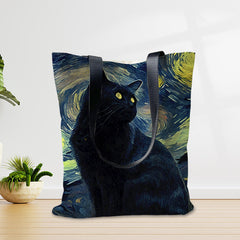 Cat Pattern Canvas Shoulder Bag Lightweight Handbag Versatile Shopper