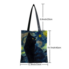 Cat Pattern Canvas Shoulder Bag Lightweight Handbag Versatile Shopper