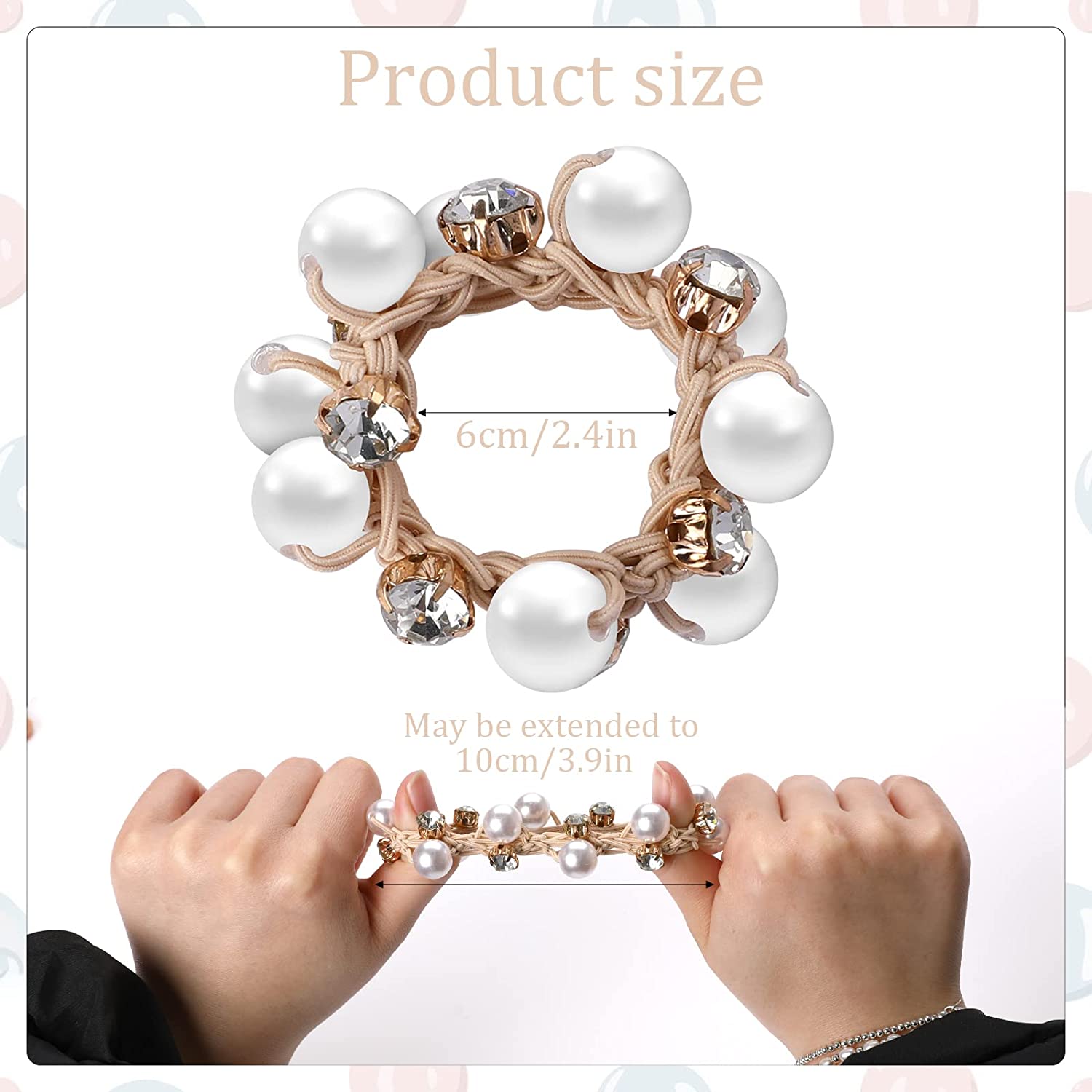 Rhinestone Pearl Charm Scrunchie Hair Tie Ponytail Holder Minimalist Hair Band