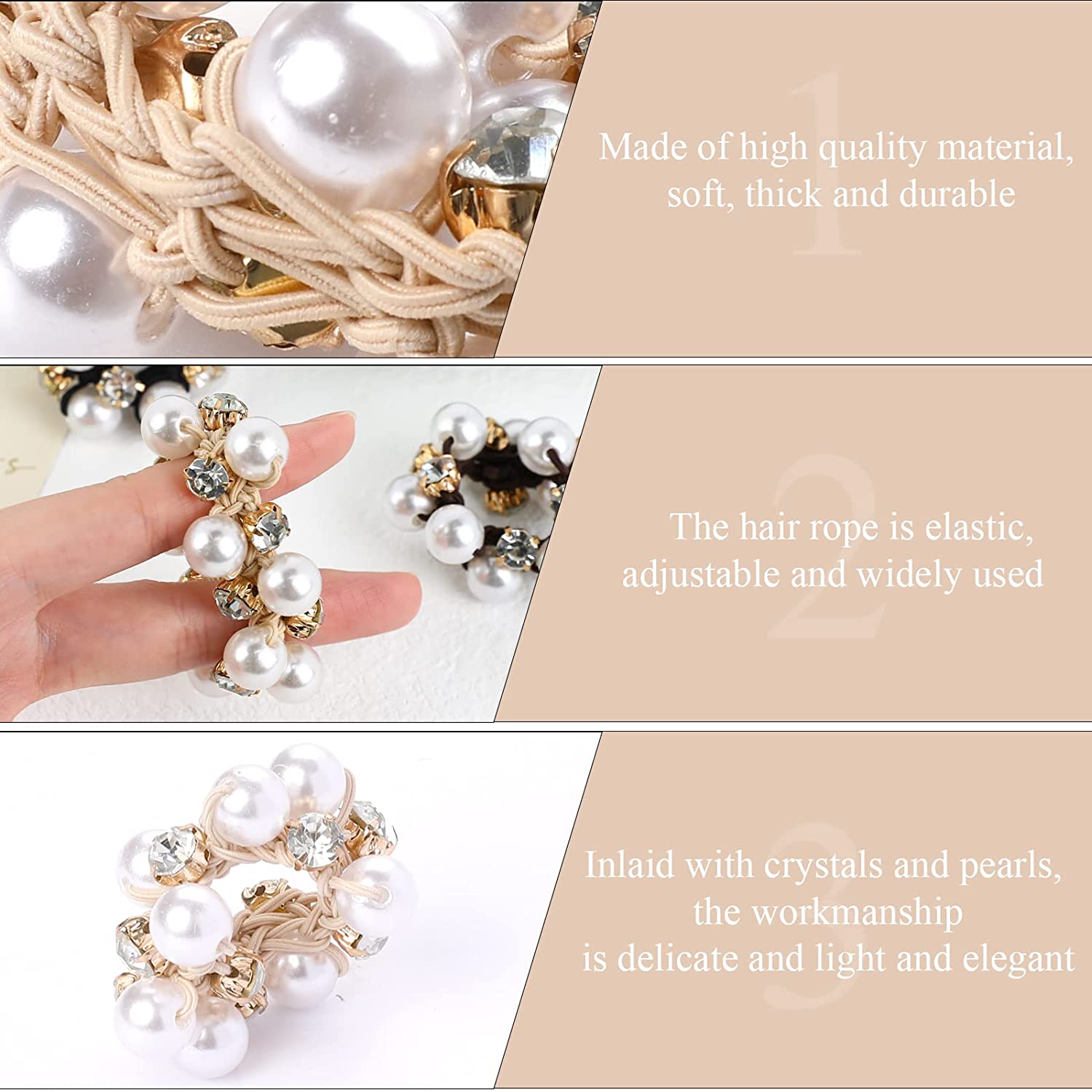Rhinestone Pearl Charm Scrunchie Hair Tie Ponytail Holder Minimalist Hair Band