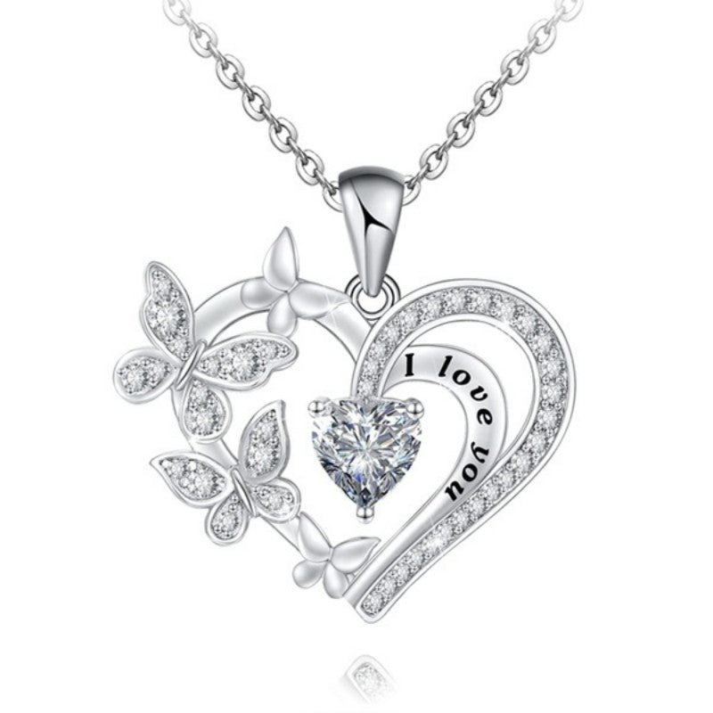 Heart Butterfly Pendant Necklace for Girls