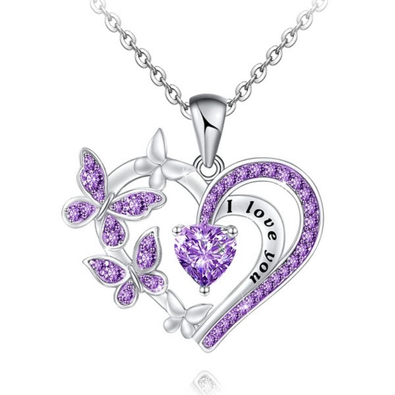 Heart Butterfly Pendant Necklace for Girls