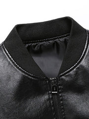 Men's Slim PU Leather Stand Collar Jacket