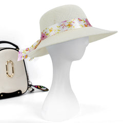 Straw Sun Hat Wide Brim Floral Ribbon Bucket Hat Solid Beach Hats