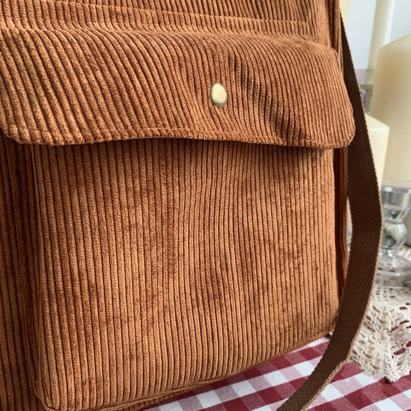Corduroy Totes Bag For Women Solid Crossbody Bag Pocket Front Handbag For Travel