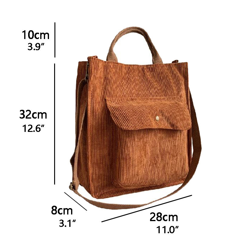 Corduroy Totes Bag For Women Solid Crossbody Bag Pocket Front Handbag For Travel