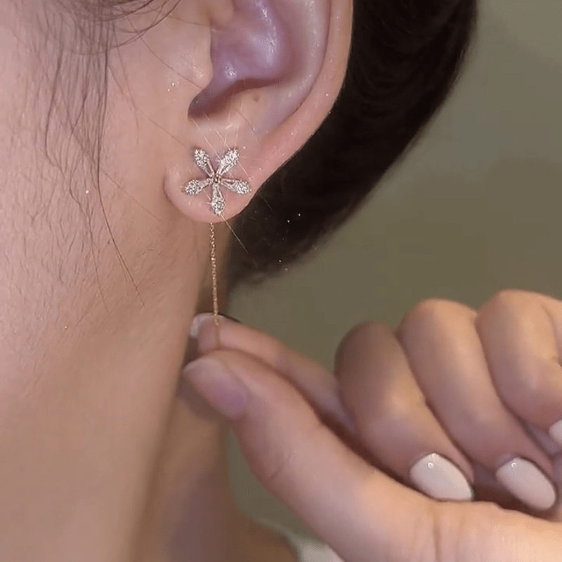 Rhinestone Tassel Stud Earrings Long Thin Dangle Earrings