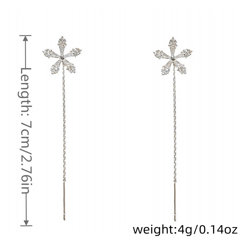 Rhinestone Tassel Stud Earrings Long Thin Dangle Earrings