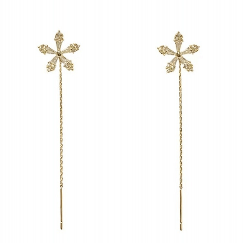 Rhinestone Tassel Stud Earrings Long Thin Dangle Earrings
