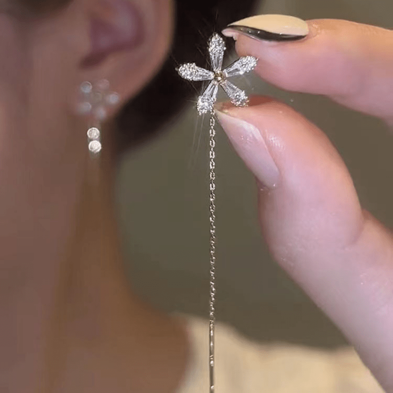 Rhinestone Tassel Stud Earrings Long Thin Dangle Earrings