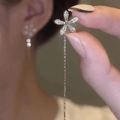 Rhinestone Tassel Stud Earrings Long Thin Dangle Earrings