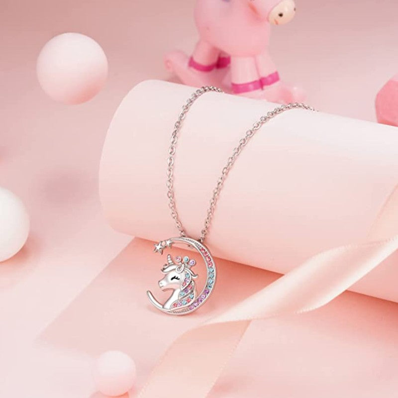 Crystal Birth Stone Unicorn Necklace for Girls - Birthday Party Gift