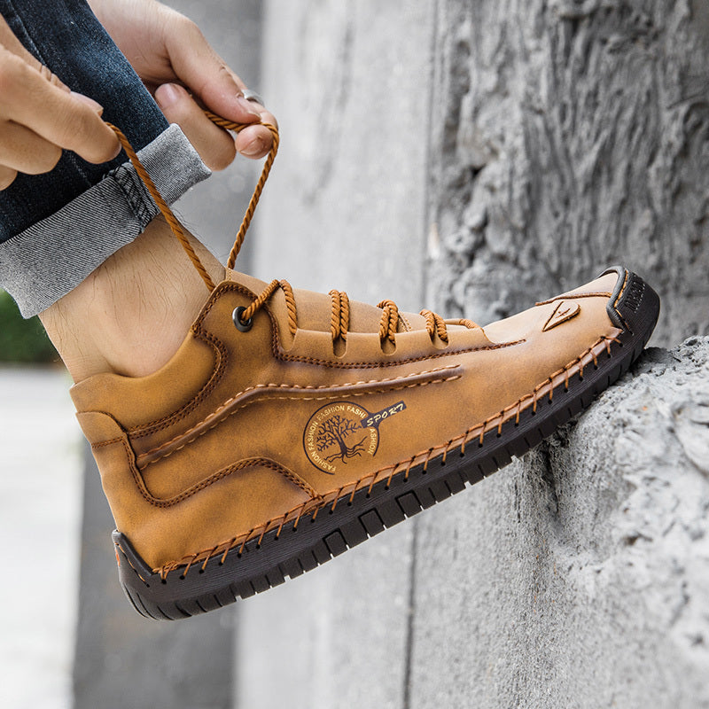 Men's Stitch Mid Top Lace Up Boots - Outdoor Non Slip Shoes