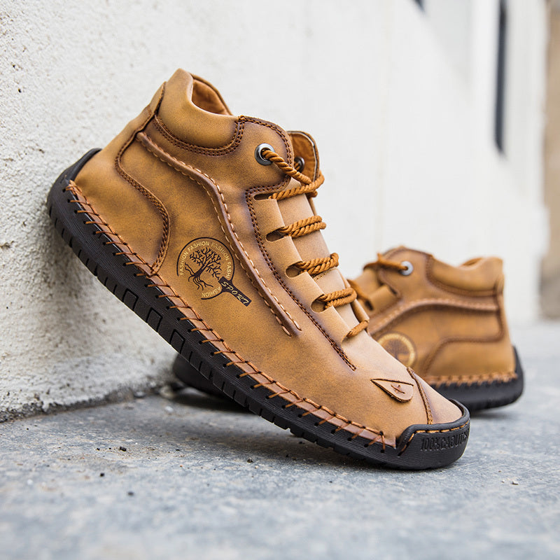 Men's Stitch Mid Top Lace Up Boots - Outdoor Non Slip Shoes