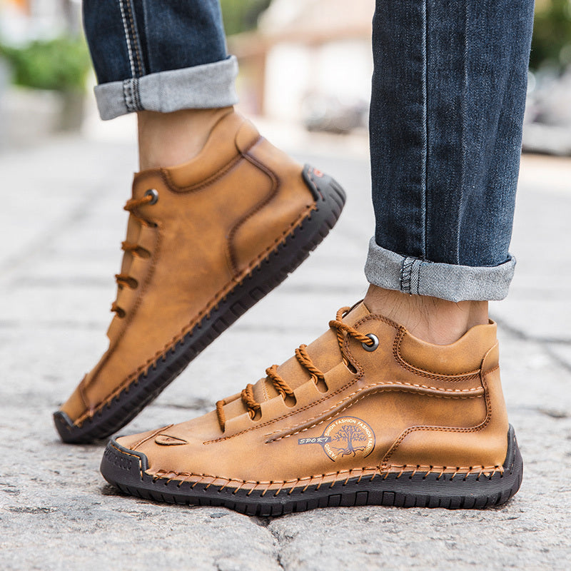 Men's Stitch Mid Top Lace Up Boots - Outdoor Non Slip Shoes