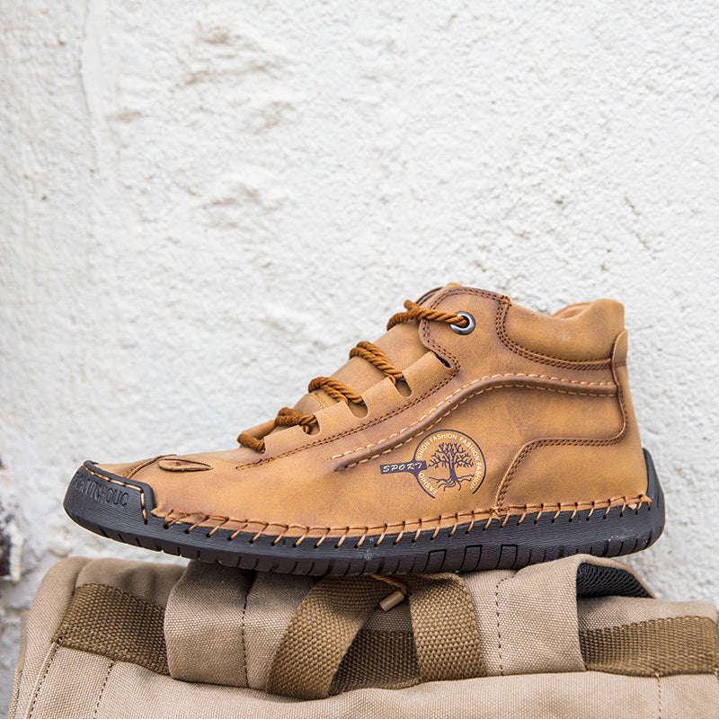Men's Stitch Mid Top Lace Up Boots - Outdoor Non Slip Shoes
