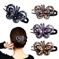4 PCS Butterfly Hair Clip with Rhinestones Duckbill Clip Flowers for Women