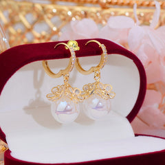 Flower Zircon Hoop Earrings Faux Pearl Dangle Earrings Valentines Gift