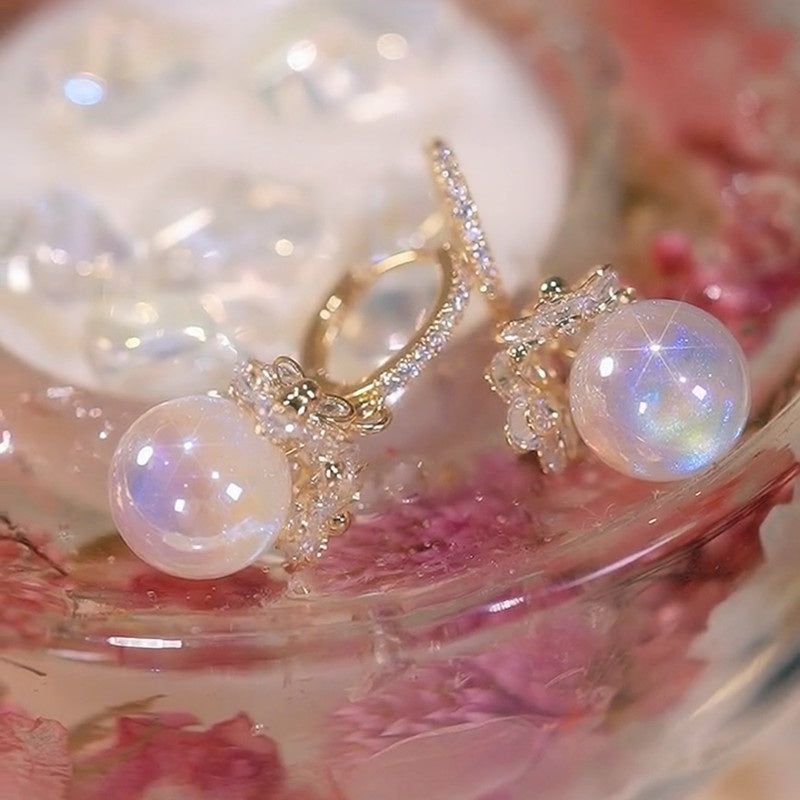 Flower Zircon Hoop Earrings Faux Pearl Dangle Earrings Valentines Gift
