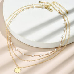 Vintage Crystal Faux Pearl Pendant Necklace Layered Collar Jewelry