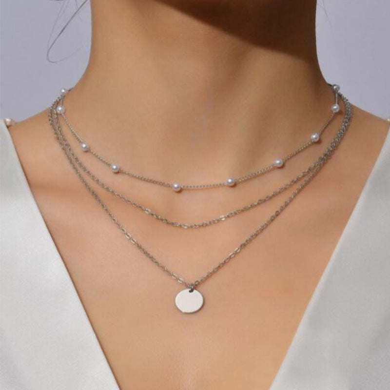 Vintage Crystal Faux Pearl Pendant Necklace Layered Collar Jewelry