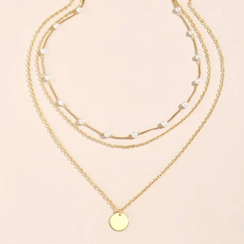 Vintage Crystal Faux Pearl Pendant Necklace Layered Collar Jewelry