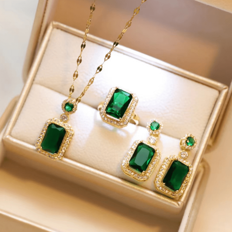 Zircon Jewelry Set Pendant Necklace Earrings Ring