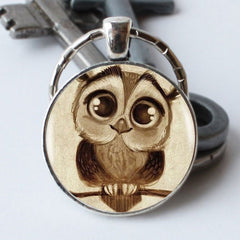 Vintage Owl Time Gemstone Keychain Necklace