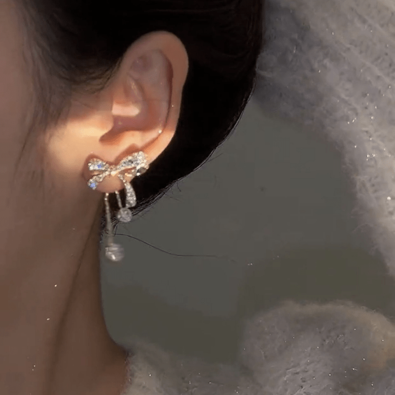3D Bow Rhinestone Stud Earrings Crystal Studs Birthday Gift