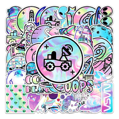 50pcs Laser Outer Space Graffiti Stickers Waterproof Decorative Stickers