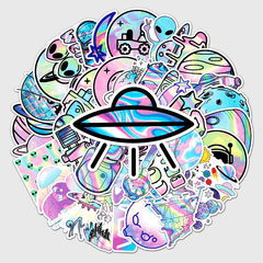50pcs Laser Outer Space Graffiti Stickers Waterproof Decorative Stickers