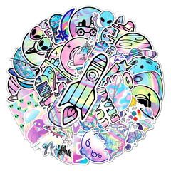 50pcs Laser Outer Space Graffiti Stickers Waterproof Decorative Stickers