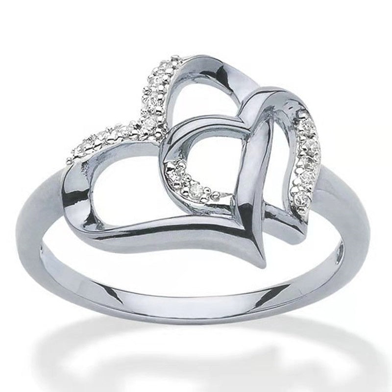 Heart Hollow Proposal Diamond Ring Men Women Couple Jewelry Gift