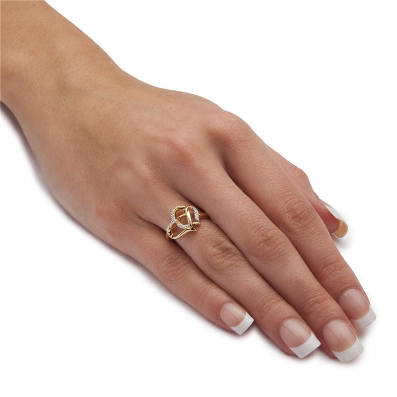Heart Hollow Proposal Diamond Ring Men Women Couple Jewelry Gift