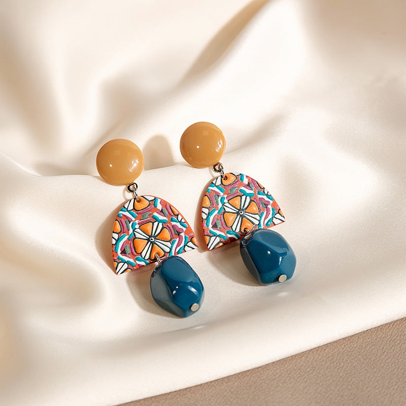 Yellow Contrast Acrylic Earrings Geometric Baroque Style Long Earrings