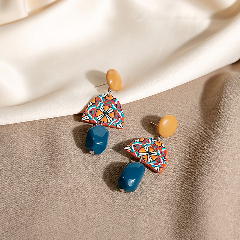 Yellow Contrast Acrylic Earrings Geometric Baroque Style Long Earrings