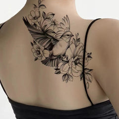 Large Flower Bird Temporary Tattoos for Arm Leg Abdomen