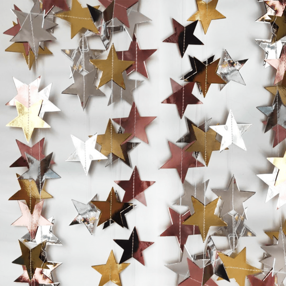 4M Rose & Silvery Golden Star Pull Flag Streamer, Bright Face Pull F